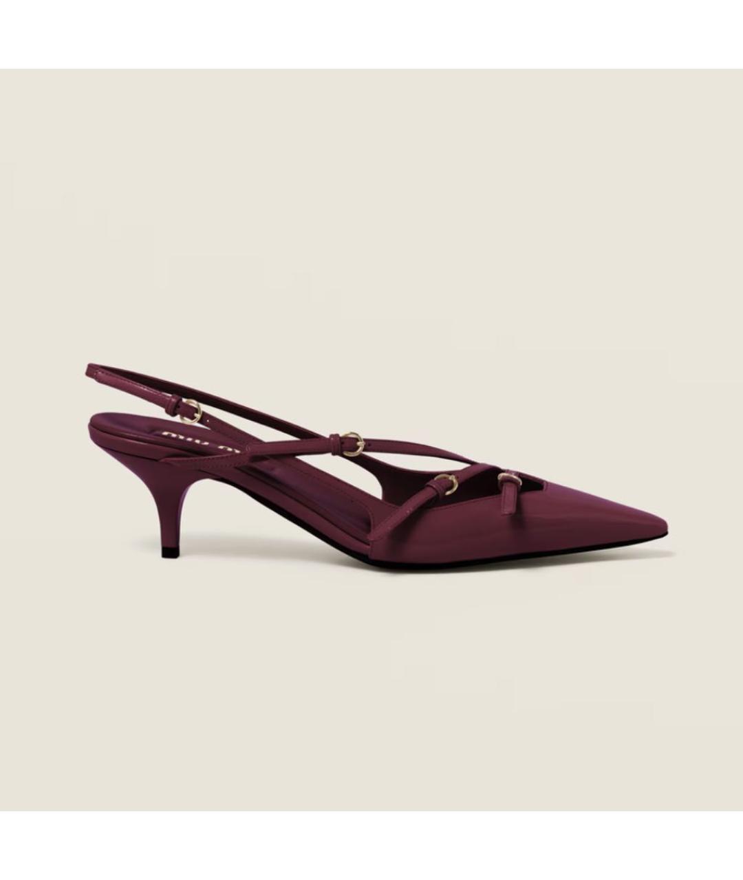 MIU MIU Бордовые лодочки на низком каблуке из лакированной кожи, фото 4