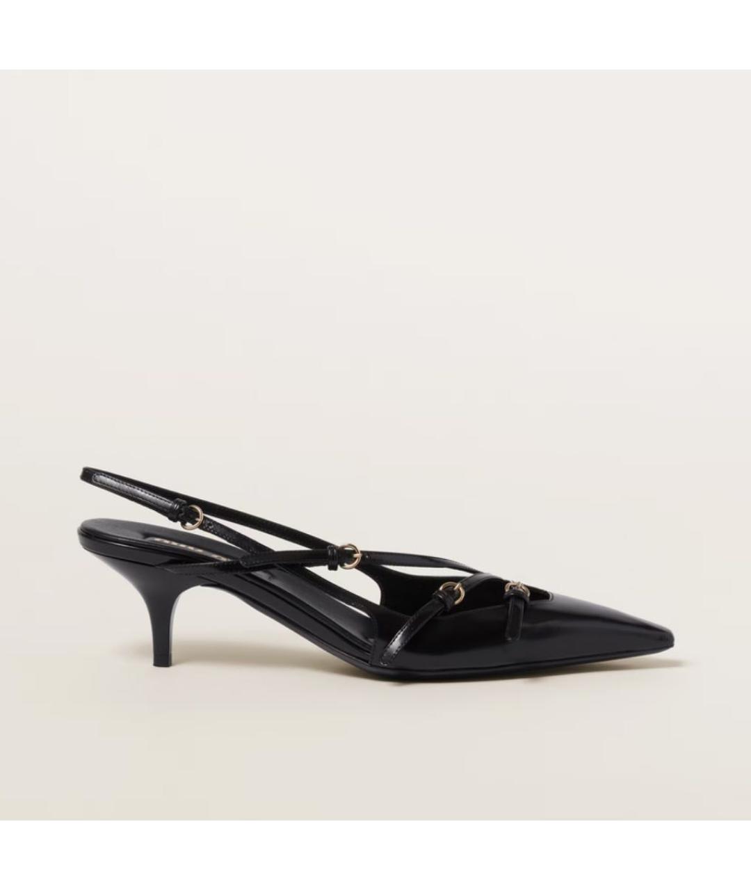 MIU MIU Черные лодочки на низком каблуке из лакированной кожи, фото 5