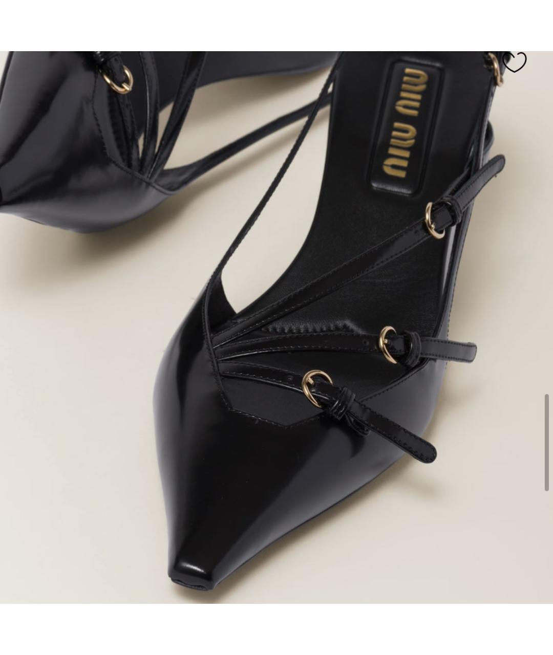 MIU MIU Черные лодочки на низком каблуке из лакированной кожи, фото 3