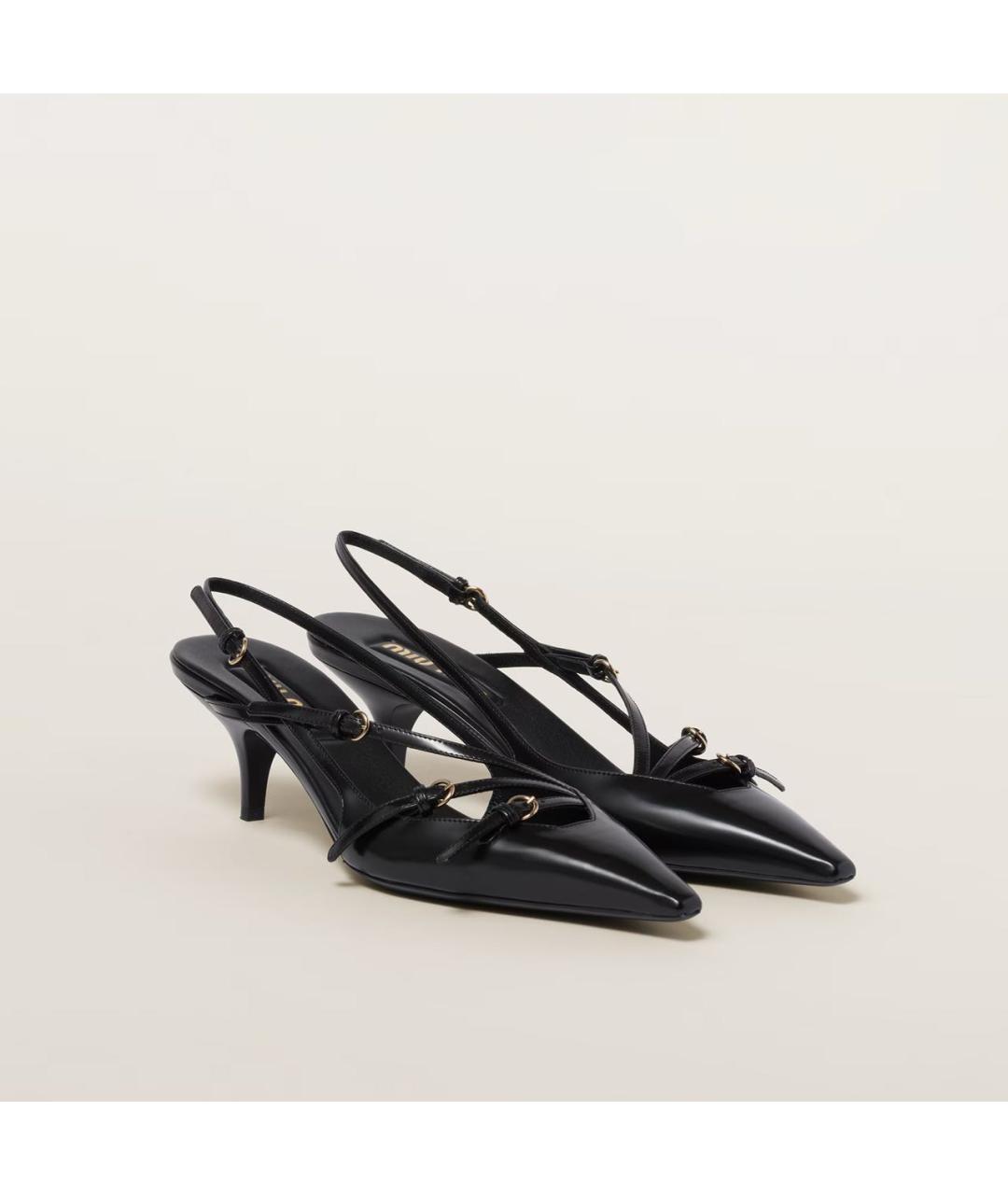 MIU MIU Черные лодочки на низком каблуке из лакированной кожи, фото 2