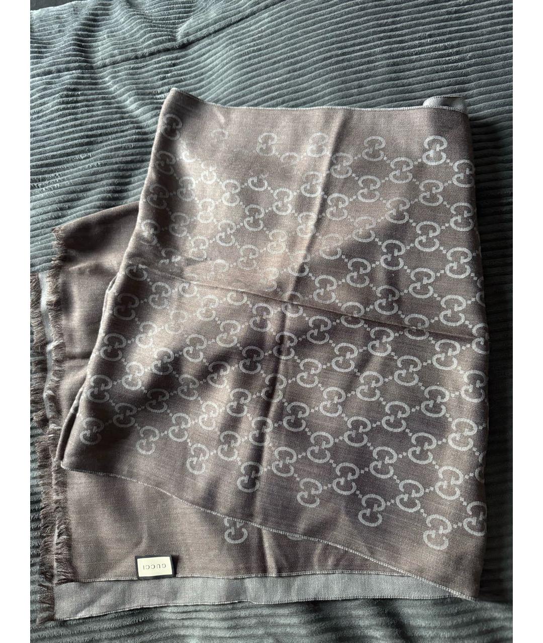 GUCCI Коричневый шерстяной шарф, фото 5