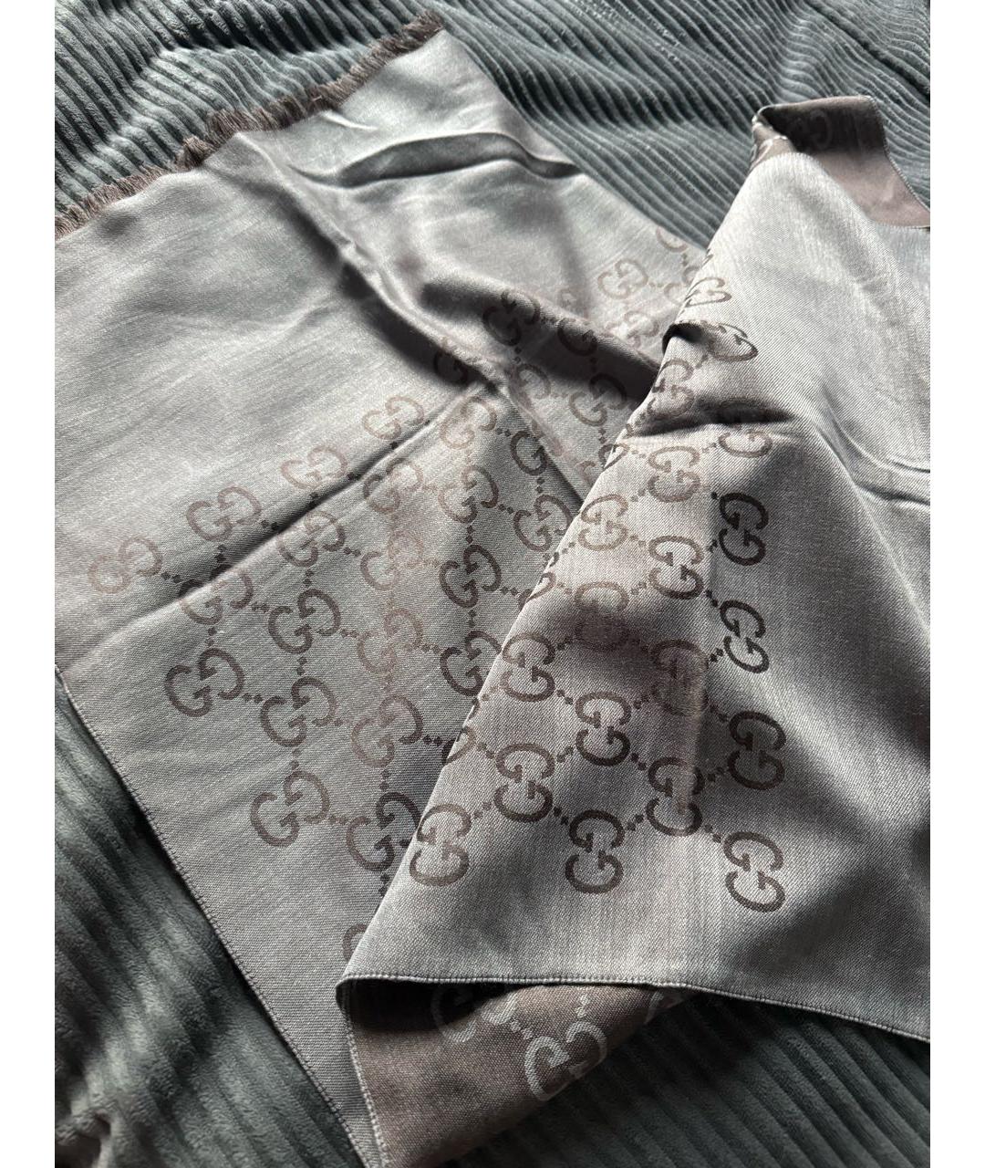 GUCCI Коричневый шерстяной шарф, фото 3