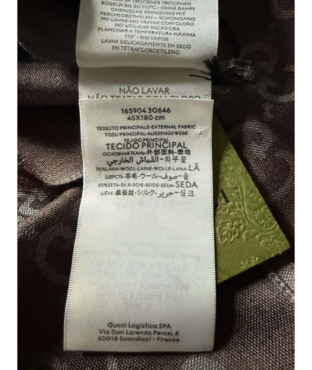 GUCCI Коричневый шерстяной шарф, фото 4