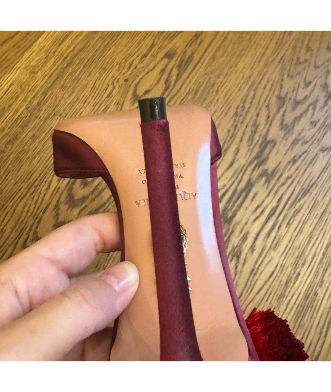 AQUAZZURA Бордовые текстильные босоножки, фото 6