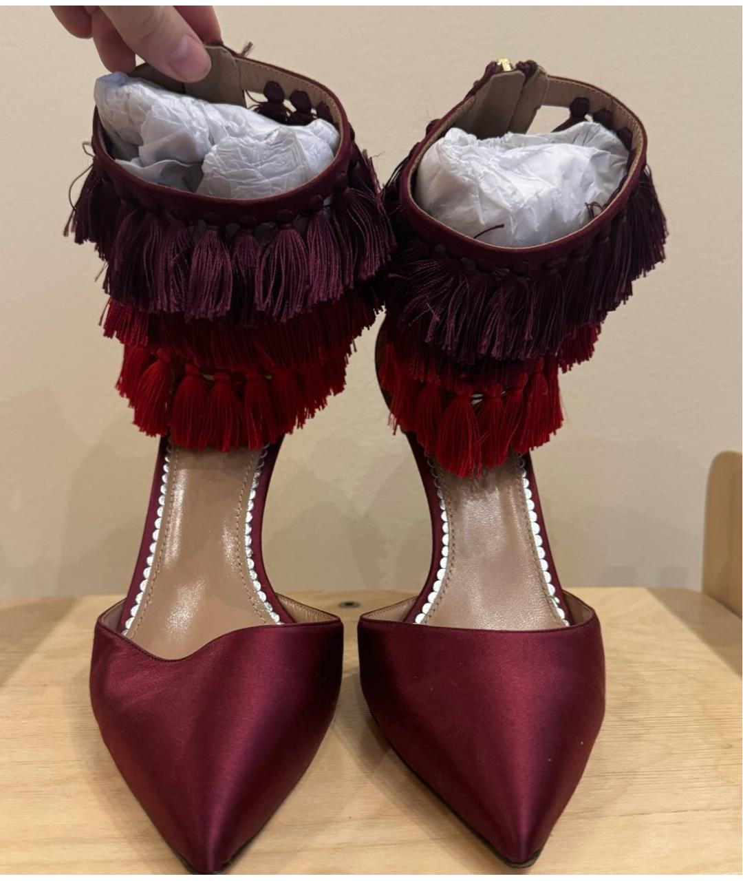 AQUAZZURA Бордовые текстильные босоножки, фото 2