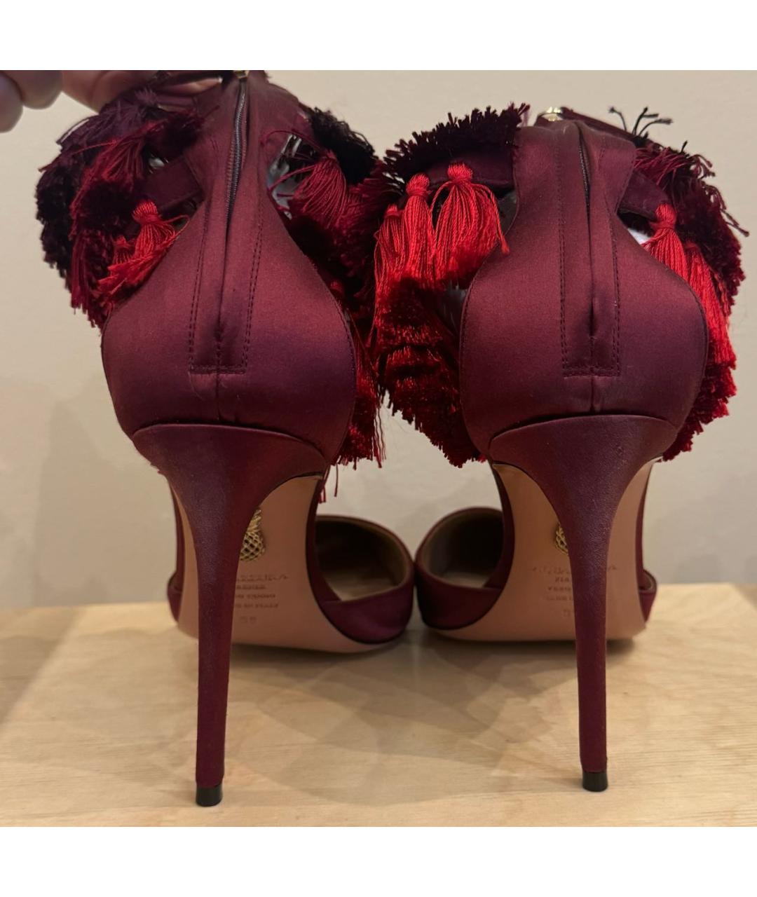 AQUAZZURA Бордовые текстильные босоножки, фото 4