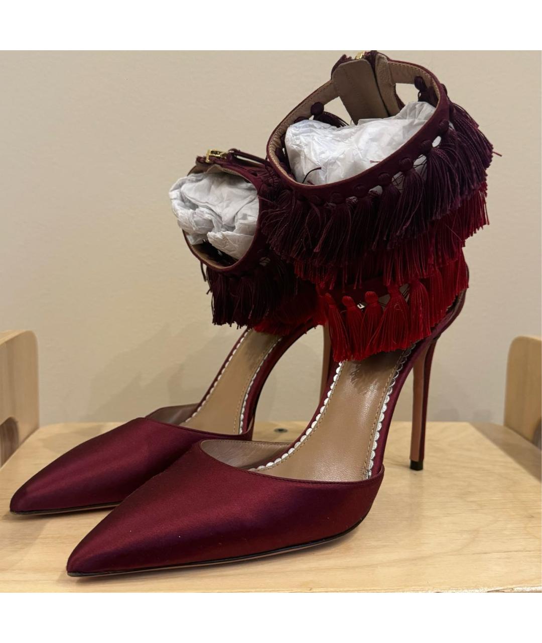 AQUAZZURA Бордовые текстильные босоножки, фото 3