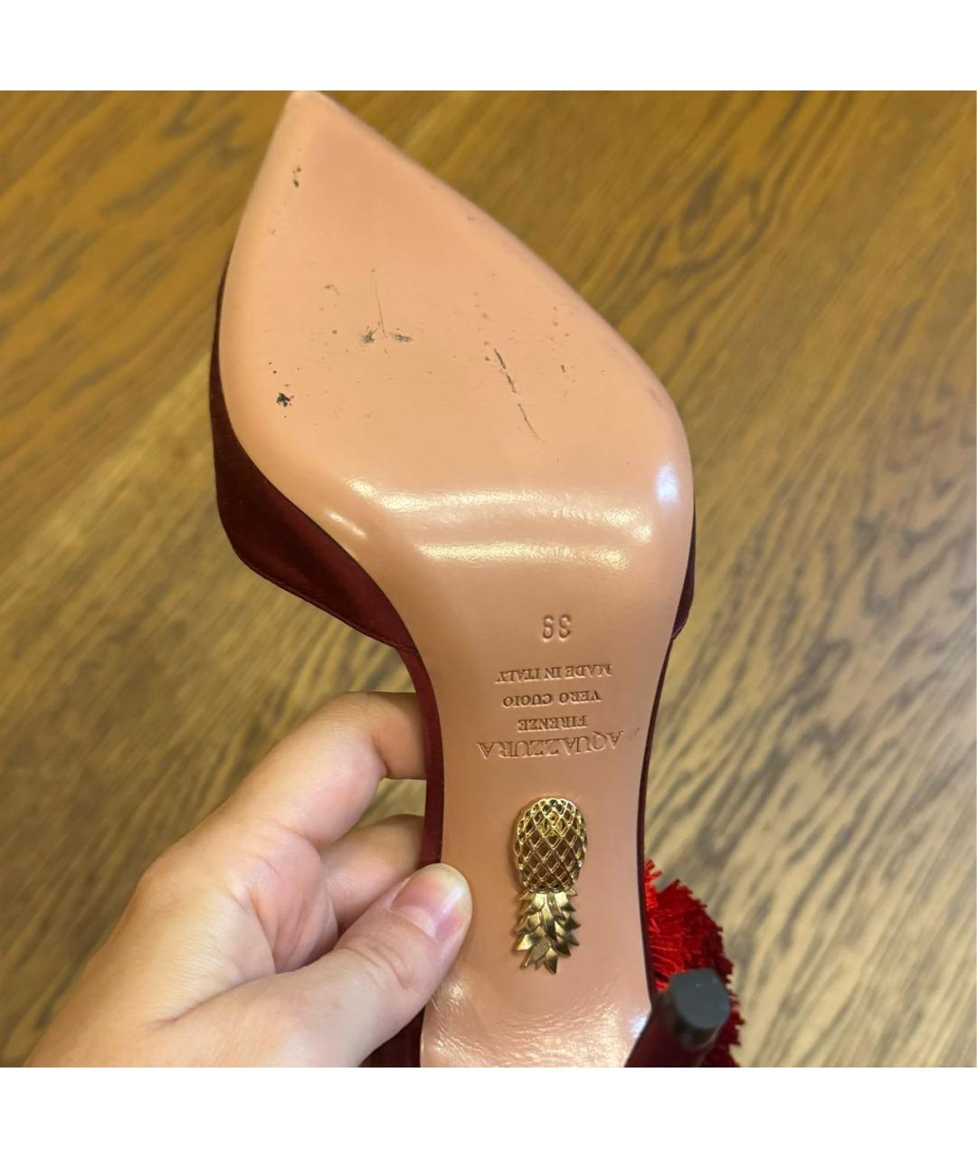 AQUAZZURA Бордовые текстильные босоножки, фото 7