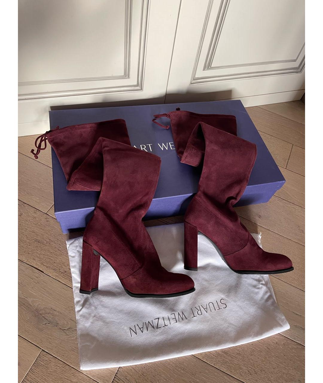 STUART WEITZMAN Бордовые замшевые ботфорты, фото 2