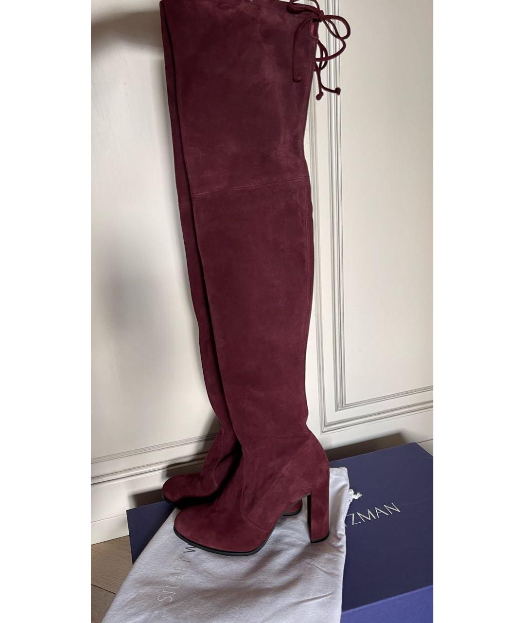 STUART WEITZMAN Бордовые замшевые ботфорты, фото 9