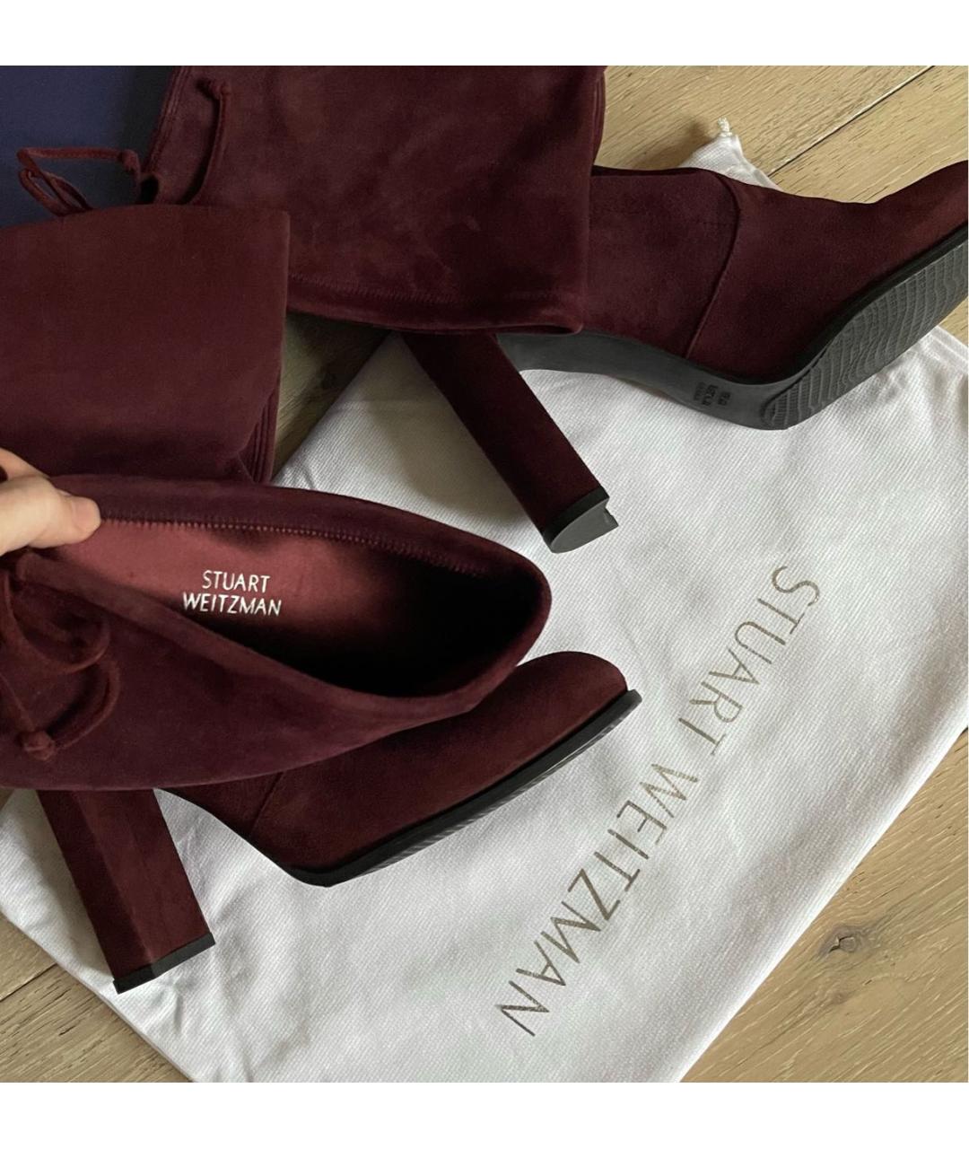 STUART WEITZMAN Бордовые замшевые ботфорты, фото 6