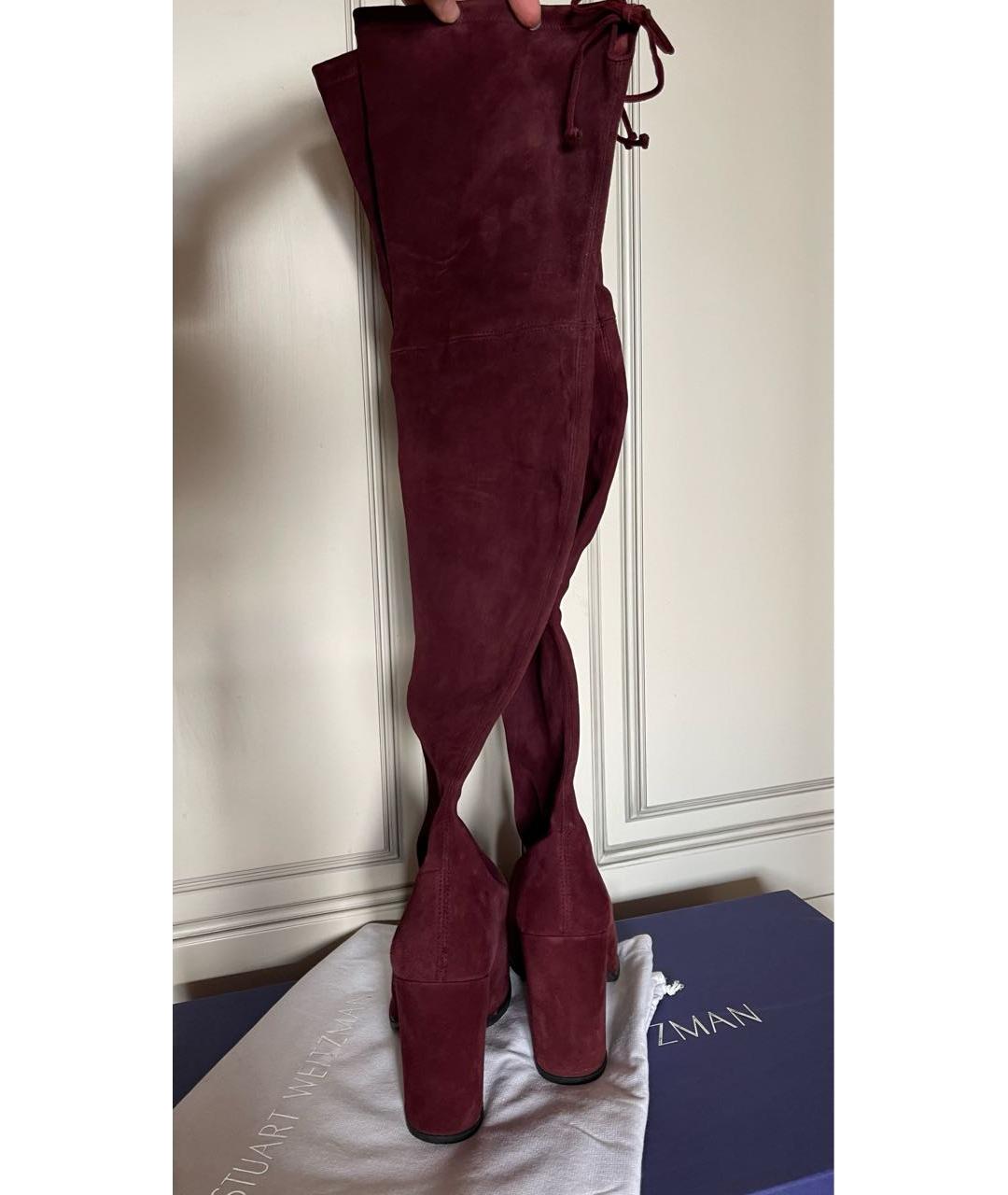 STUART WEITZMAN Бордовые замшевые ботфорты, фото 3