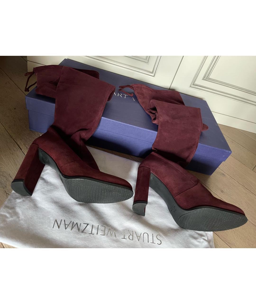 STUART WEITZMAN Бордовые замшевые ботфорты, фото 4