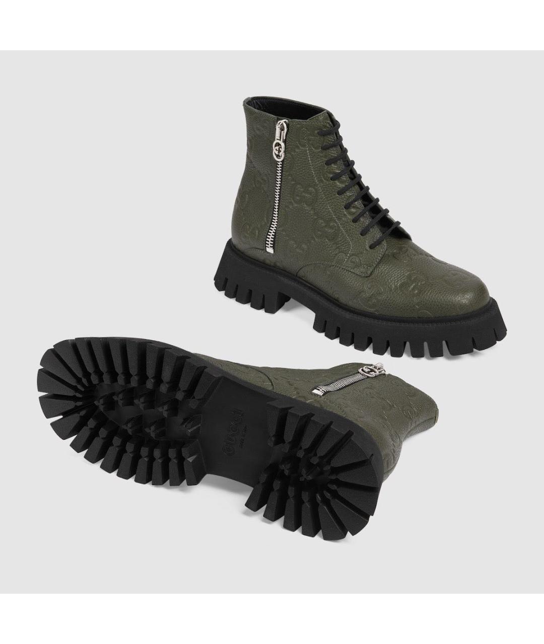 GUCCI Хаки кожаные высокие ботинки, фото 2