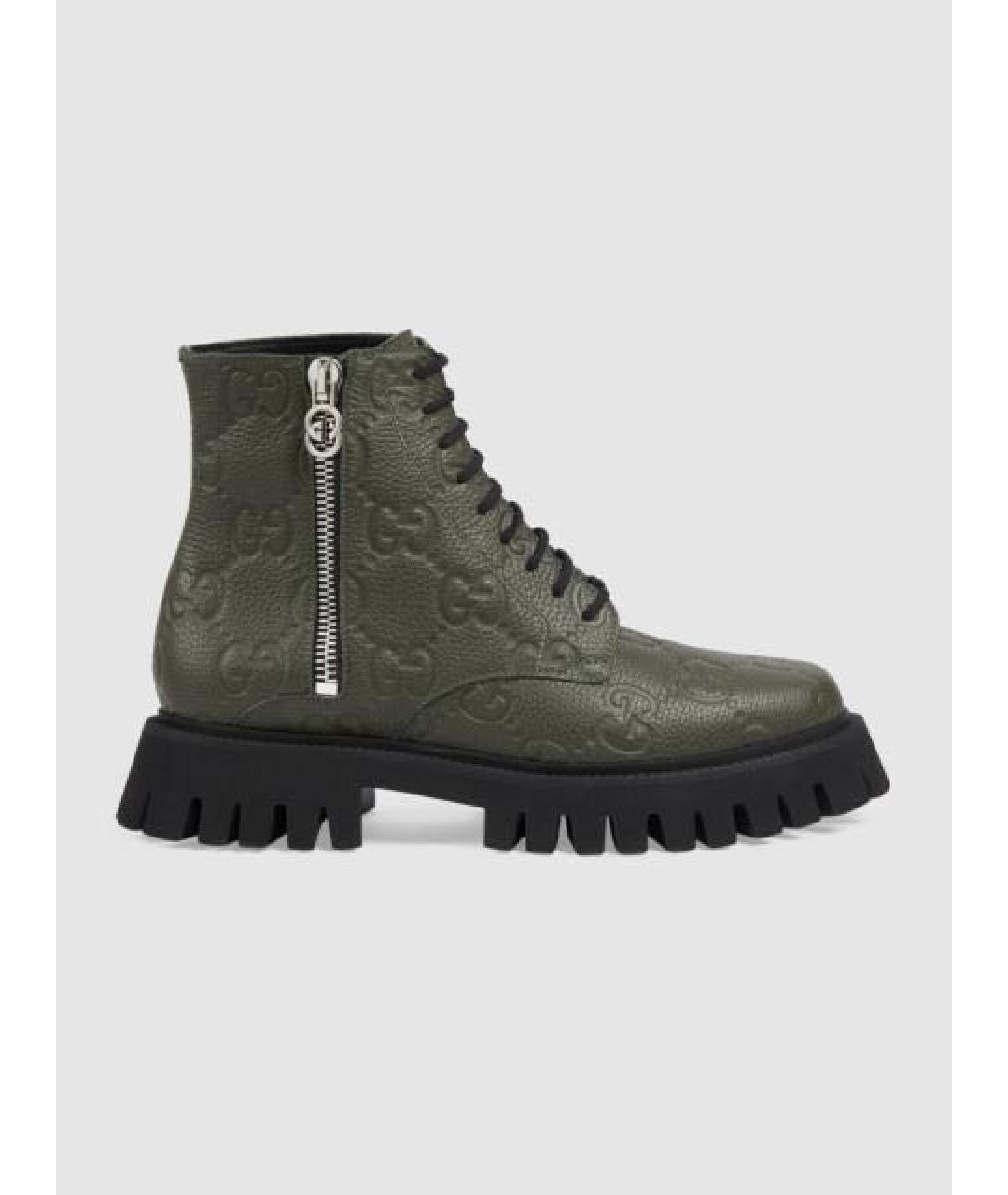 GUCCI Хаки кожаные высокие ботинки, фото 8