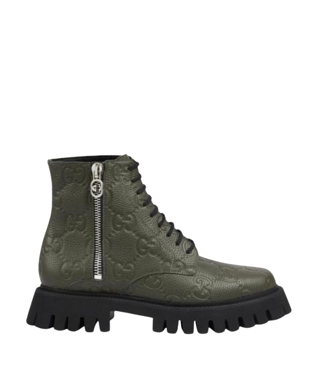 GUCCI Хаки кожаные высокие ботинки, фото 1