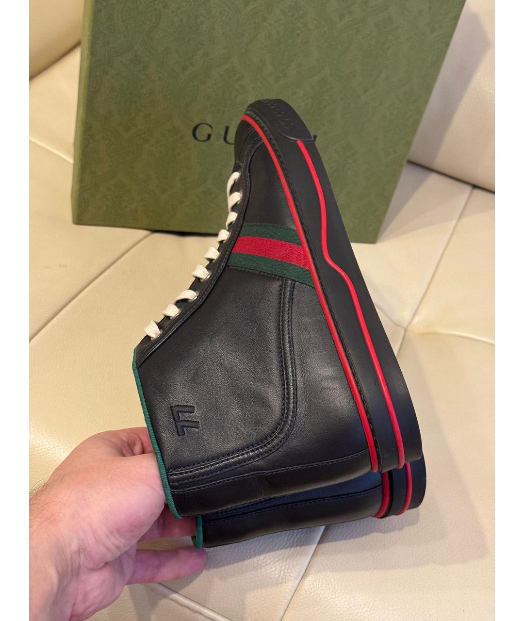 GUCCI Черные кожаные высокие кроссовки / кеды, фото 5