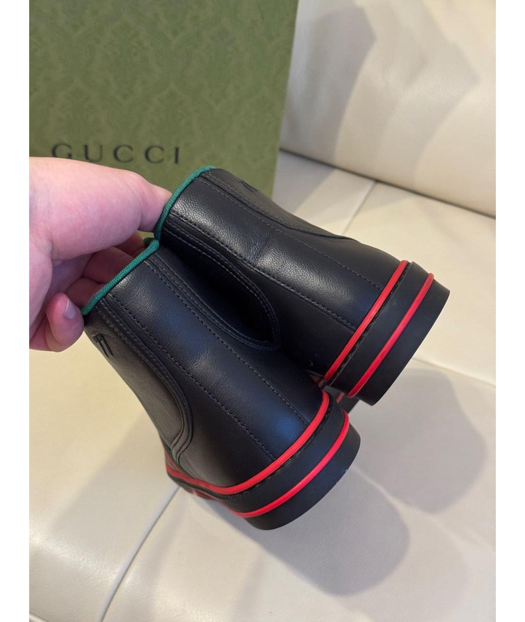 GUCCI Черные кожаные высокие кроссовки / кеды, фото 6