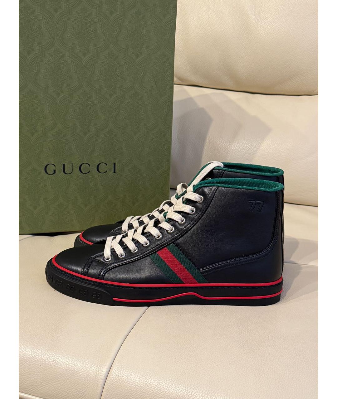 GUCCI Черные кожаные высокие кроссовки / кеды, фото 2