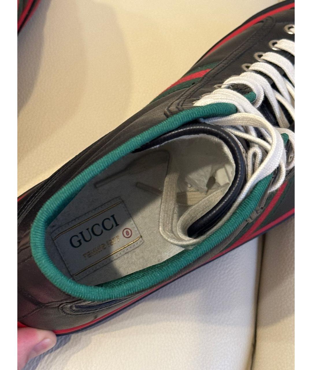 GUCCI Черные кожаные высокие кроссовки / кеды, фото 7