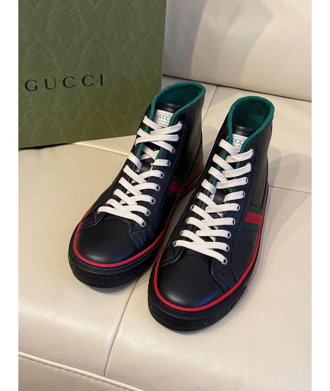 GUCCI Черные кожаные высокие кроссовки / кеды, фото 3