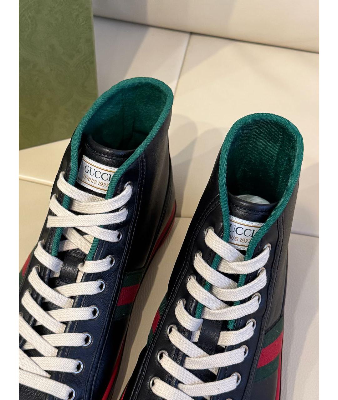 GUCCI Черные кожаные высокие кроссовки / кеды, фото 4