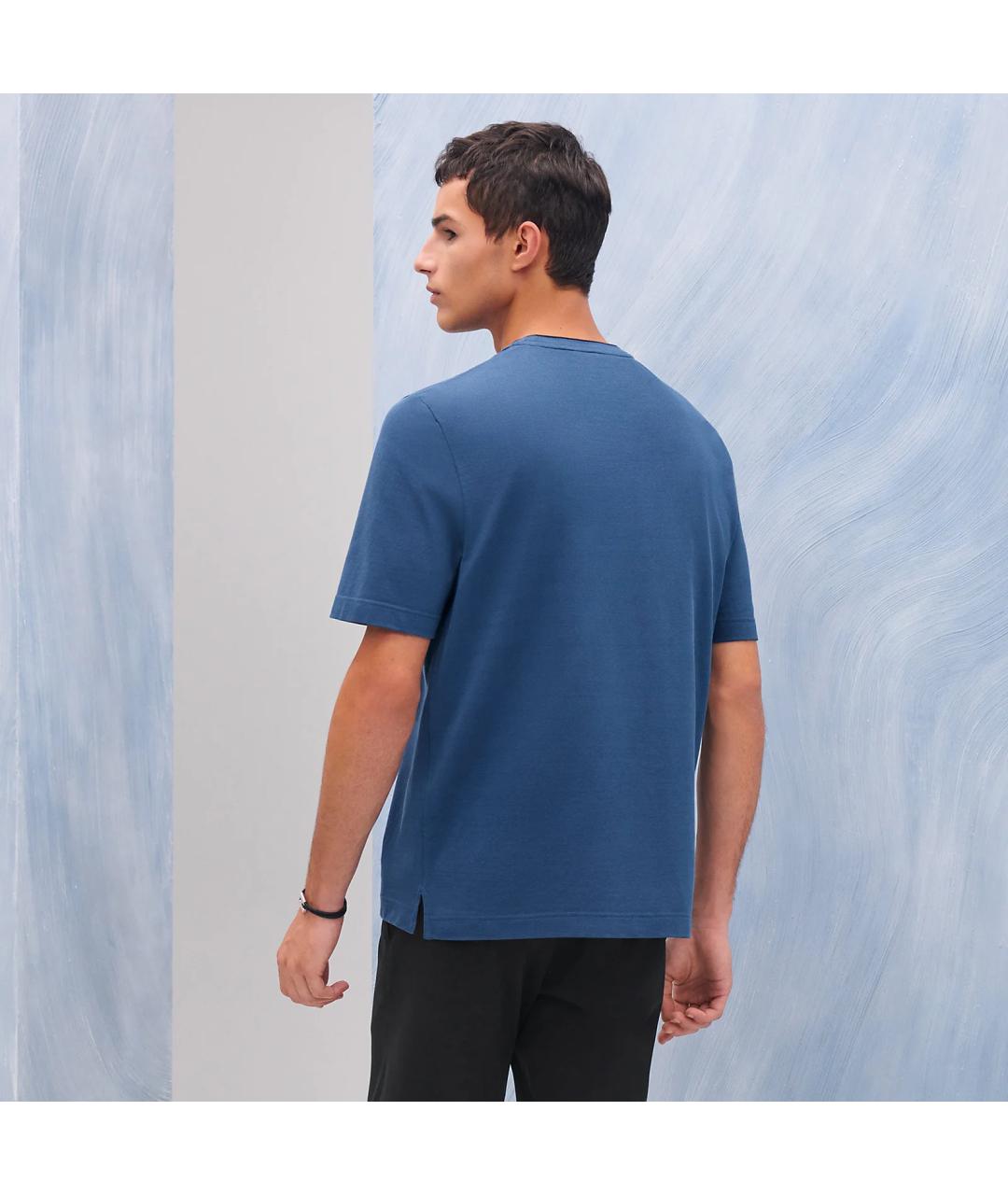 HERMES Синяя хлопковая футболка, фото 2