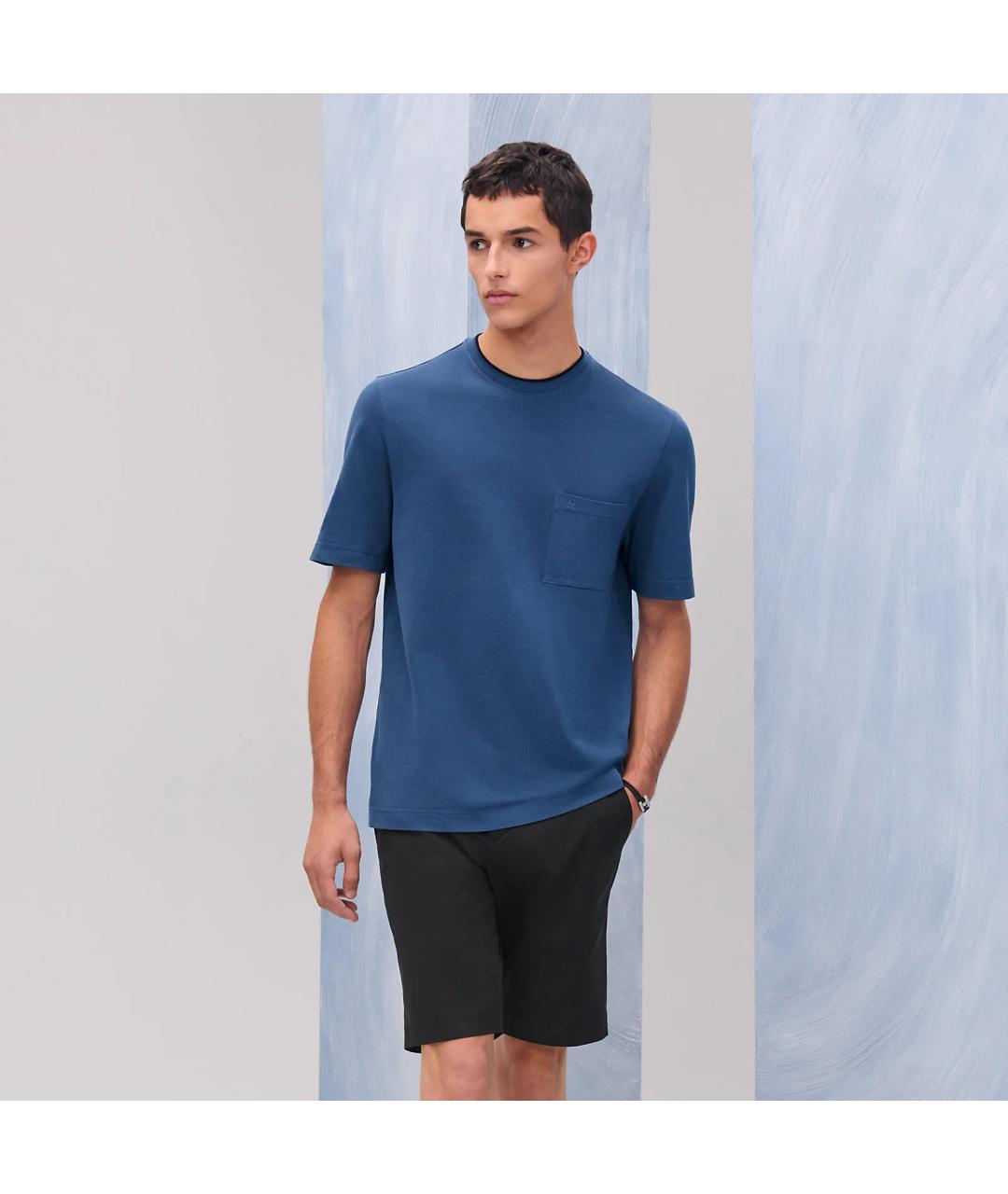 HERMES Синяя хлопковая футболка, фото 4