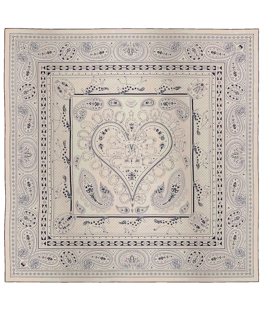 HERMES Белый кашемировый платок, фото 1