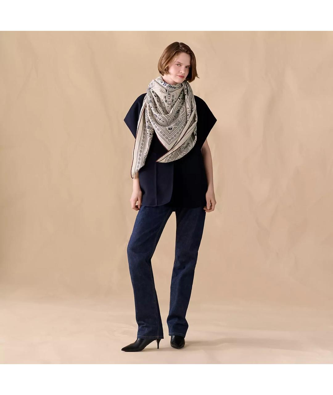 HERMES Белый кашемировый платок, фото 4