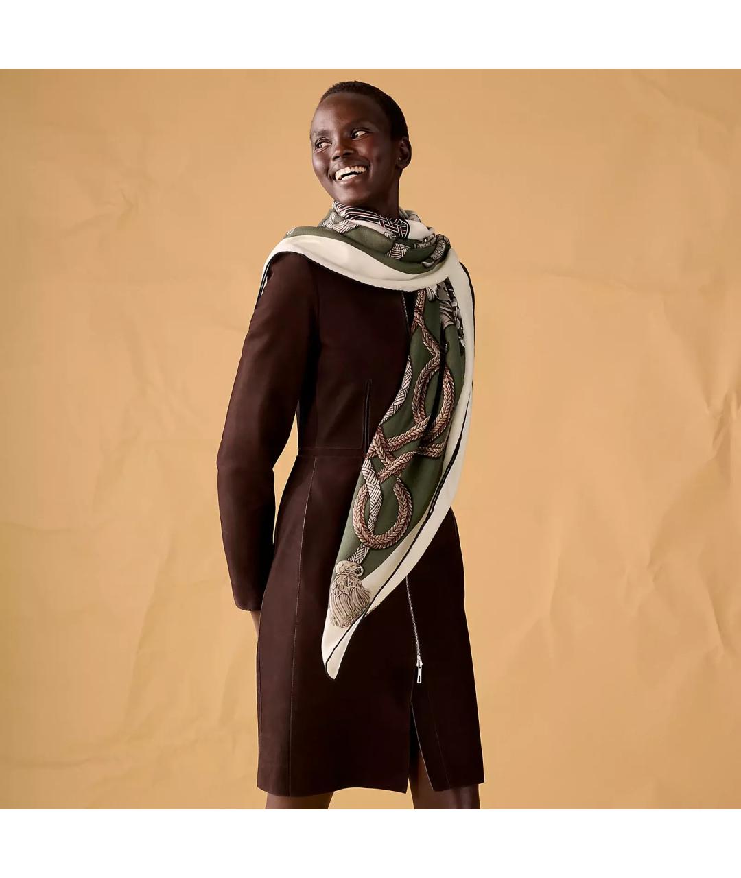 HERMES Зеленый кашемировый платок, фото 4