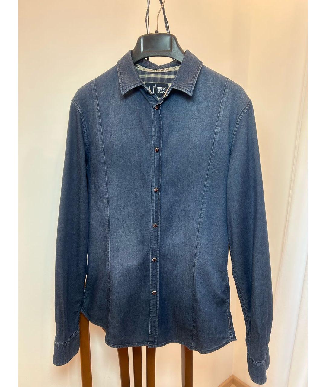 ARMANI JEANS Темно-синяя хлопковая кэжуал рубашка, фото 6