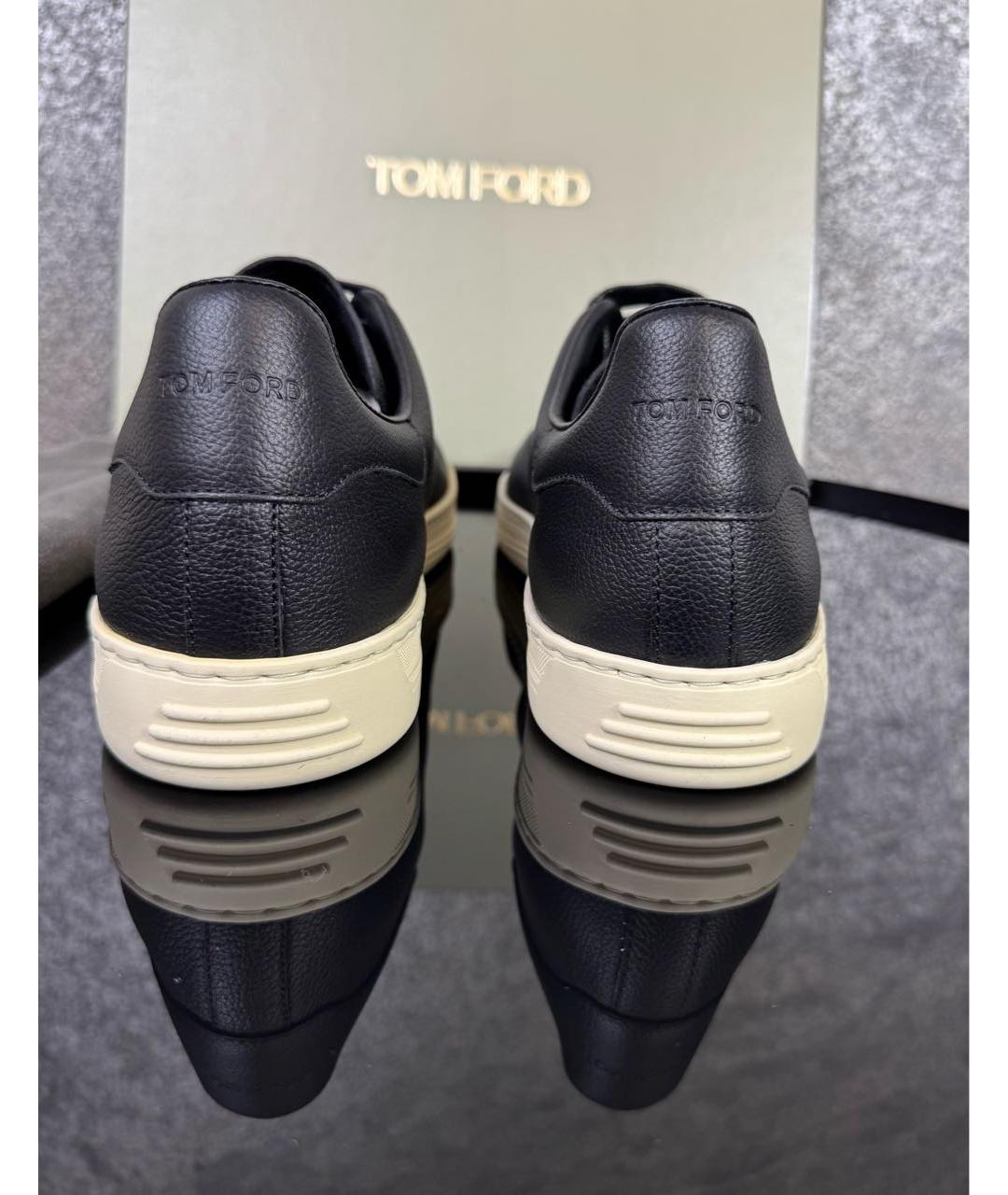 TOM FORD Черные кожаные низкие кроссовки / кеды, фото 4