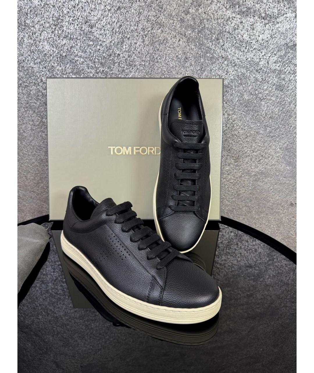 TOM FORD Черные кожаные низкие кроссовки / кеды, фото 8