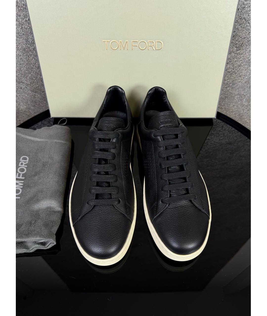 TOM FORD Черные кожаные низкие кроссовки / кеды, фото 2