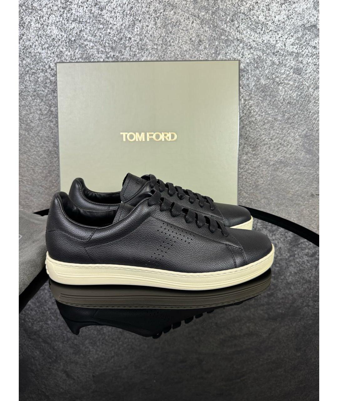 TOM FORD Черные кожаные низкие кроссовки / кеды, фото 9