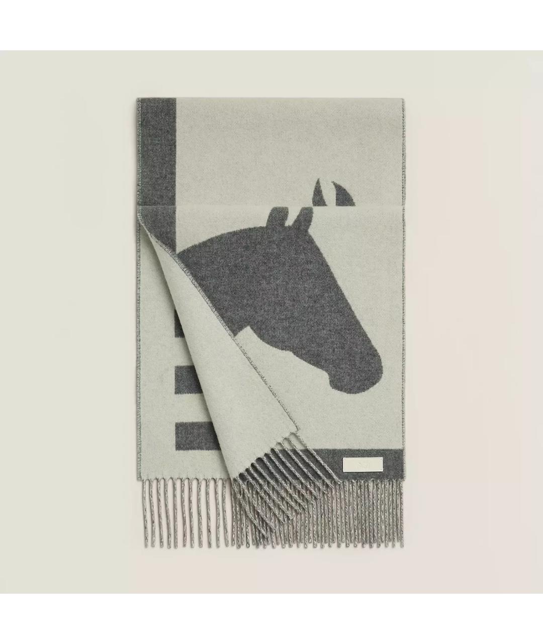 HERMES Серый кашемировый шарф, фото 2
