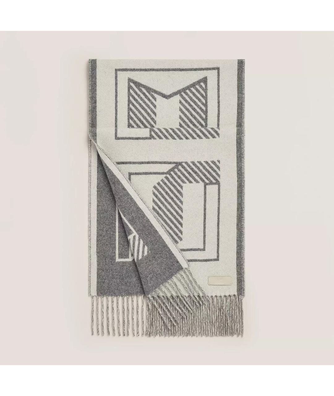 HERMES Серый кашемировый шарф, фото 2