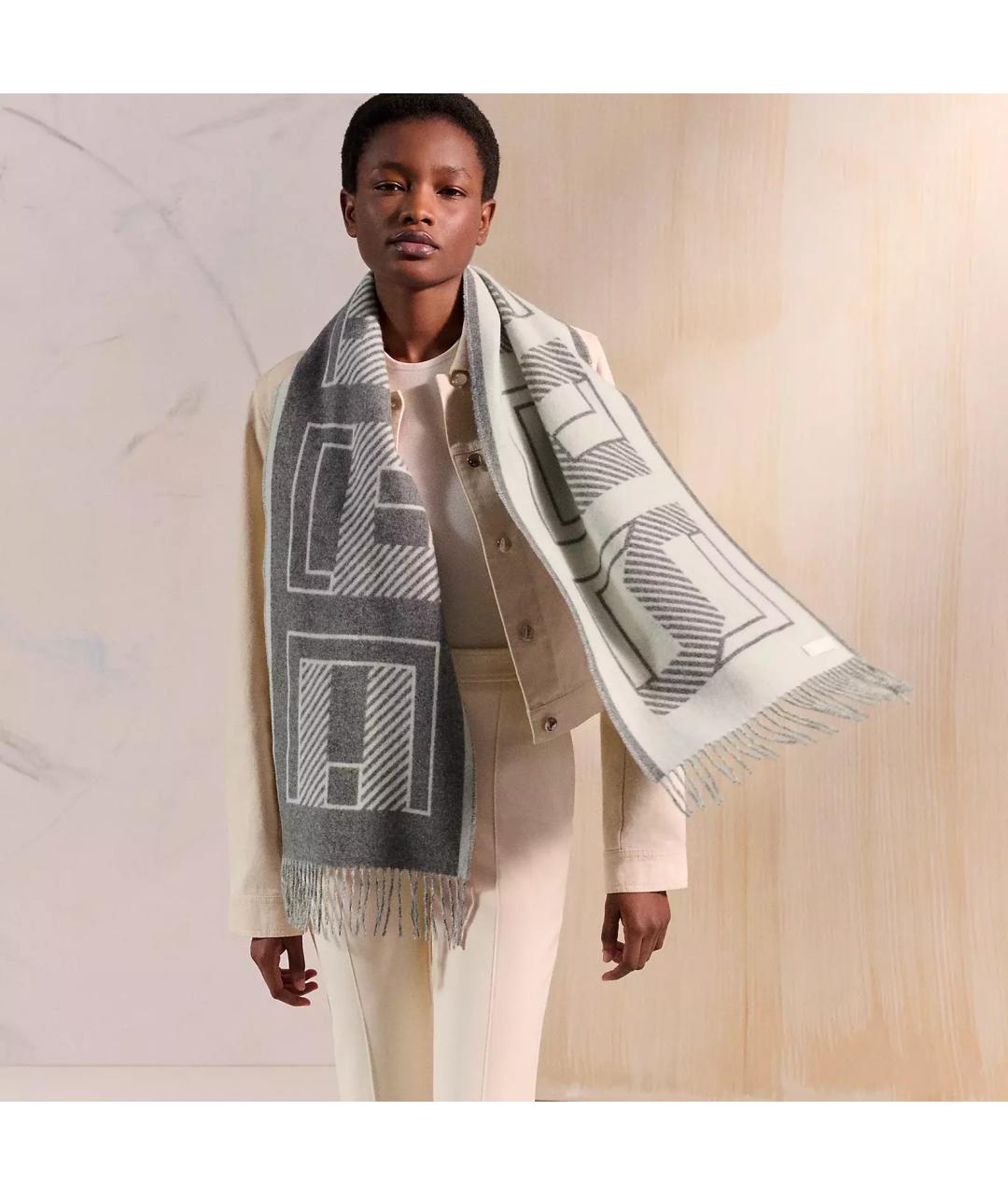 HERMES Серый кашемировый шарф, фото 4