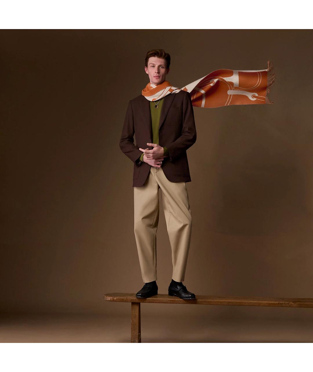 HERMES Оранжевый кашемировый шарф, фото 4