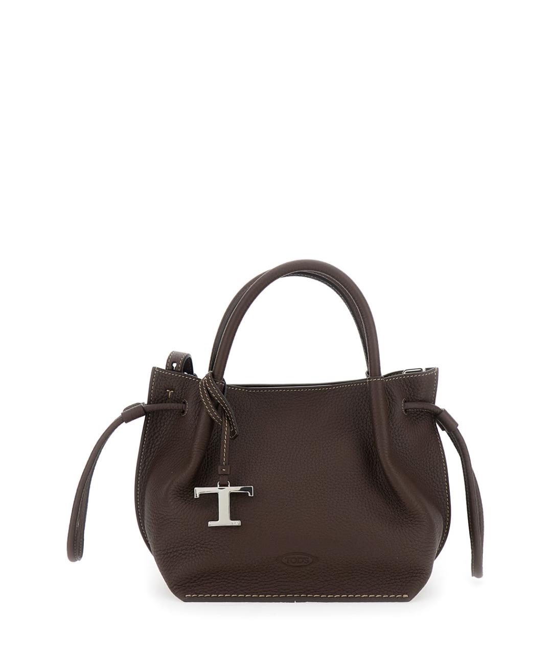 TOD'S Коричневая кожаная сумка с короткими ручками, фото 1