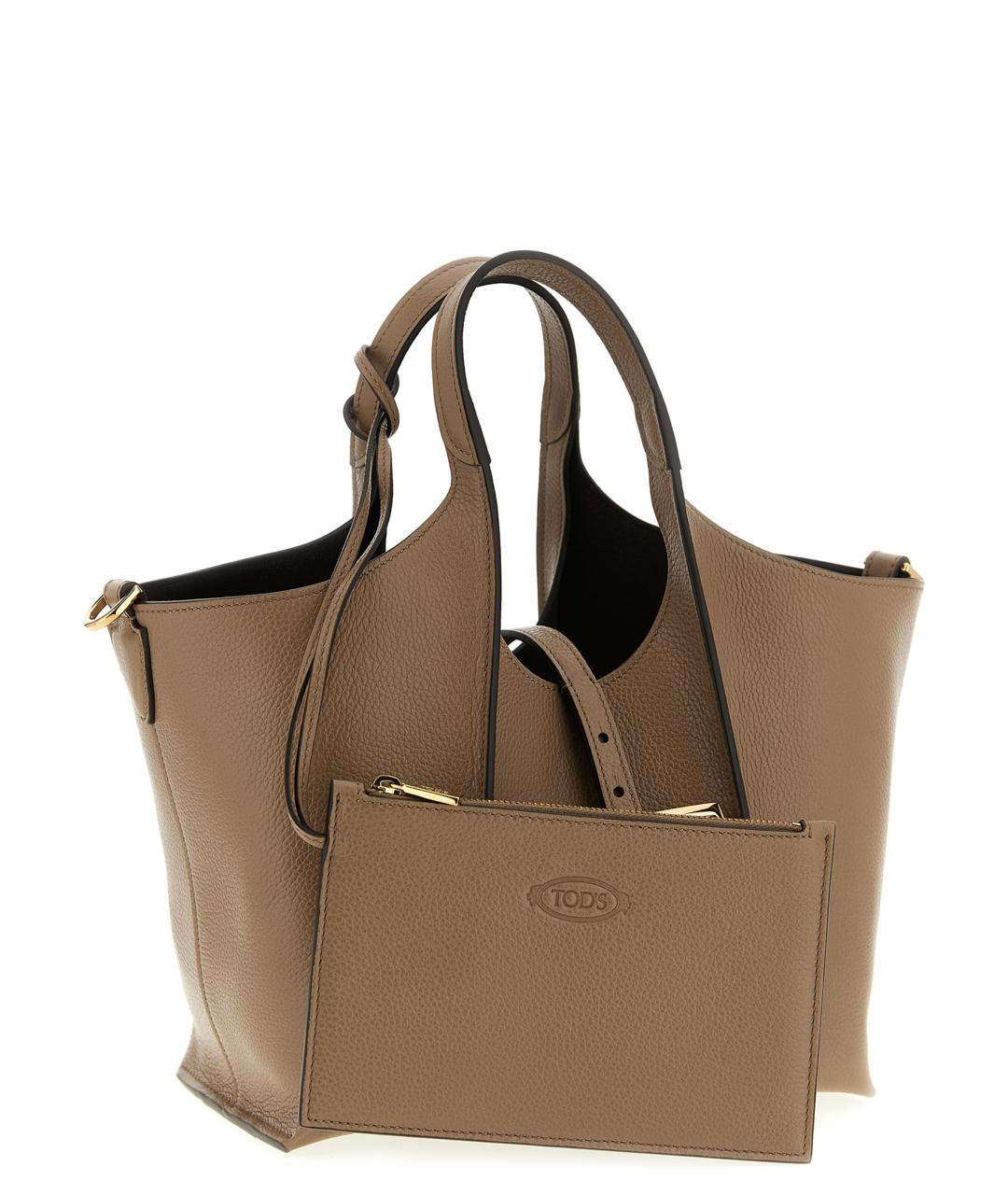 TOD'S Бежевая кожаная сумка тоут, фото 3