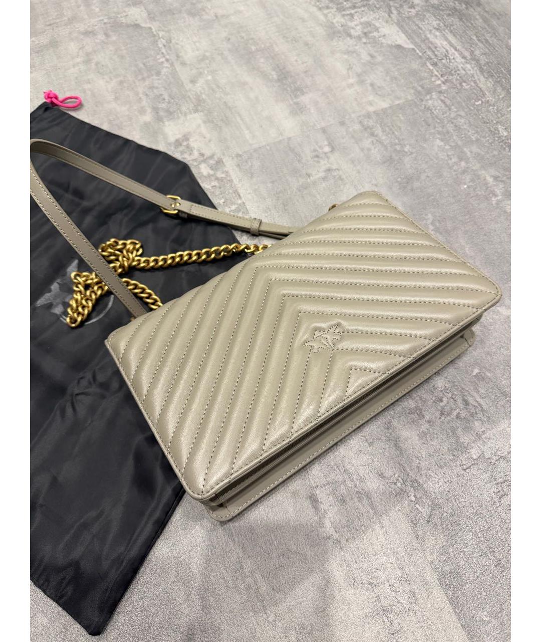 PINKO Серая кожаная сумка через плечо, фото 4