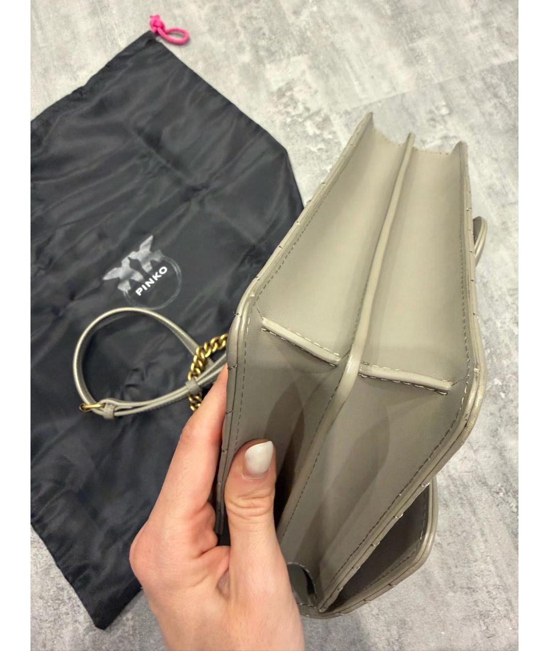 PINKO Серая кожаная сумка через плечо, фото 7