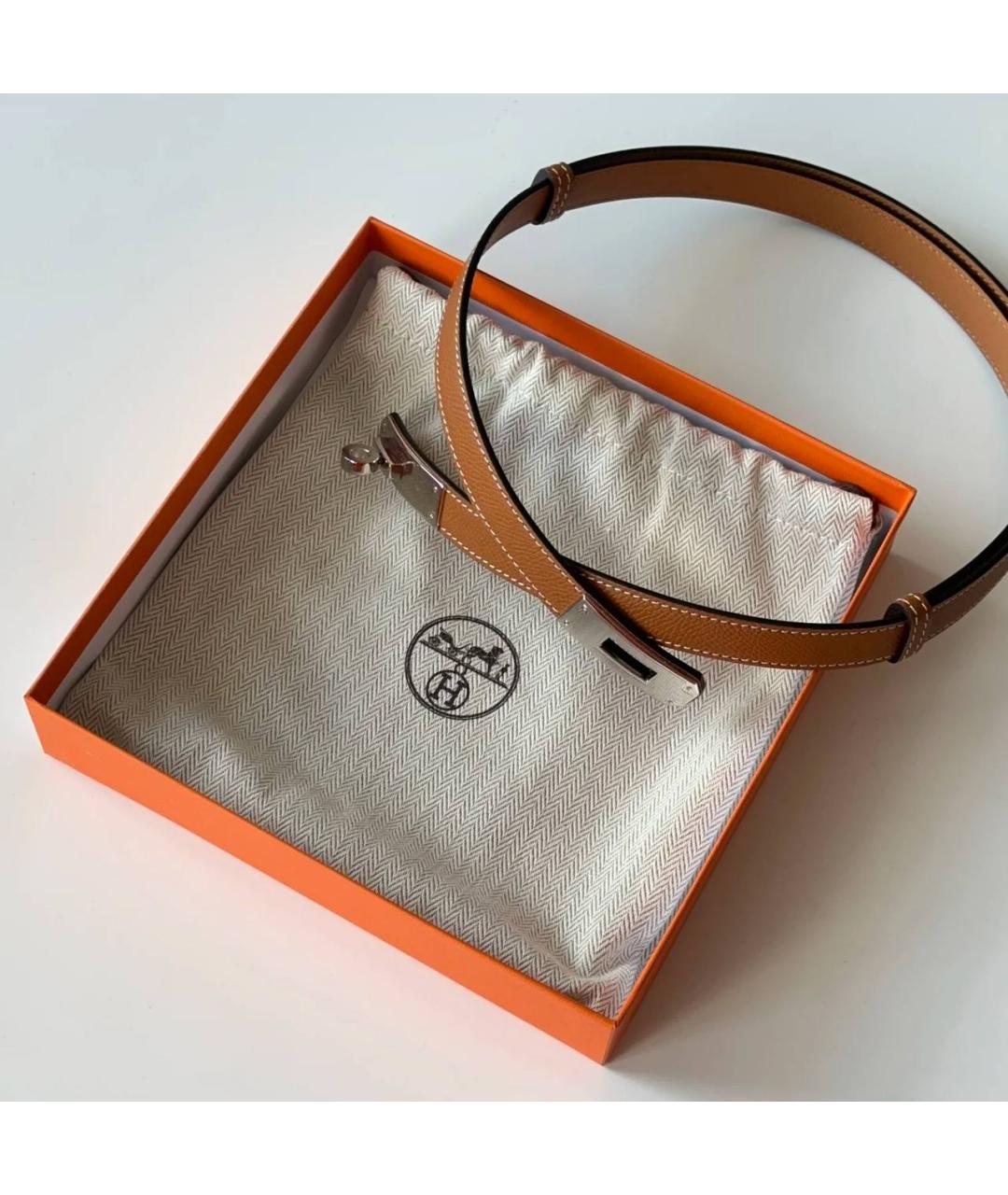 HERMES Золотой кожаный ремень, фото 4