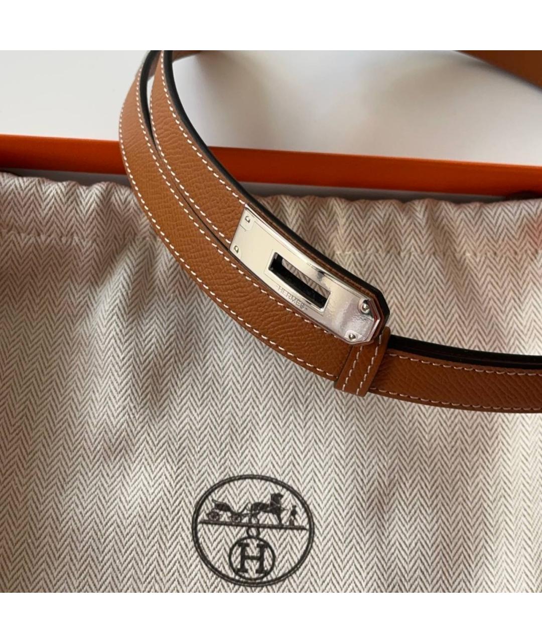 HERMES Золотой кожаный ремень, фото 5