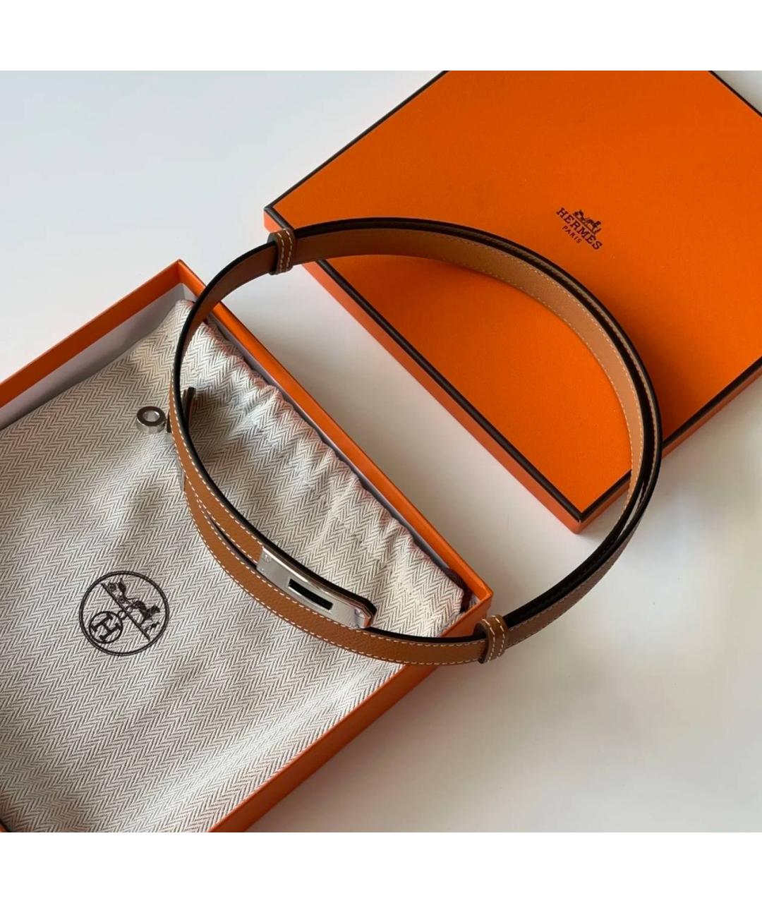 HERMES Золотой кожаный ремень, фото 3