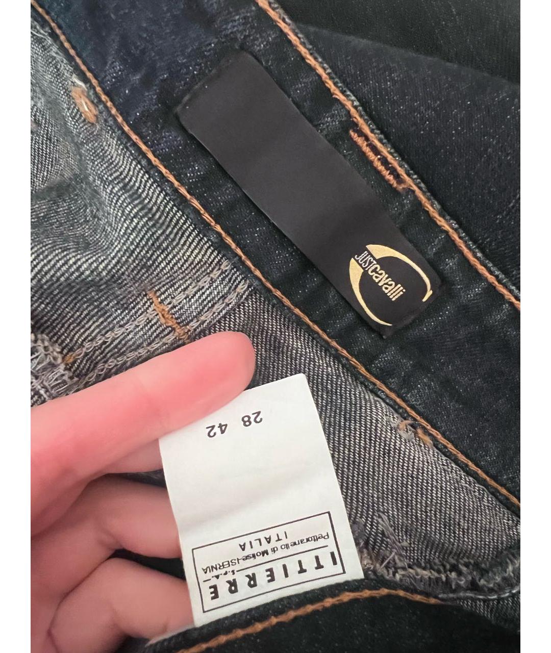 JUST CAVALLI Темно-синие хлопковые прямые джинсы, фото 3