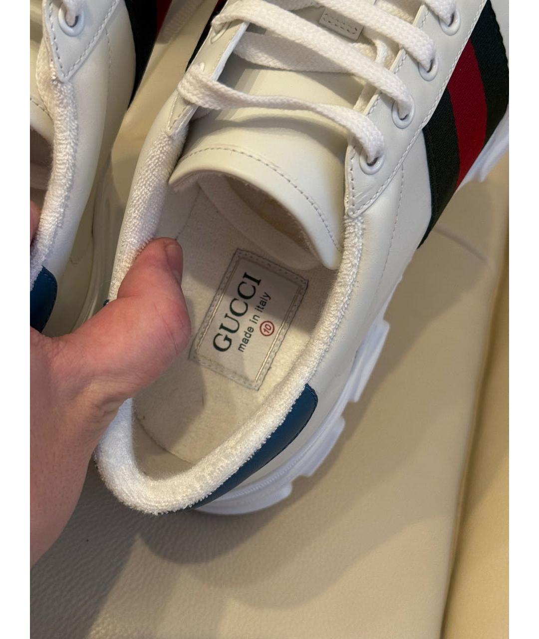 GUCCI Белые кожаные низкие кроссовки / кеды, фото 6