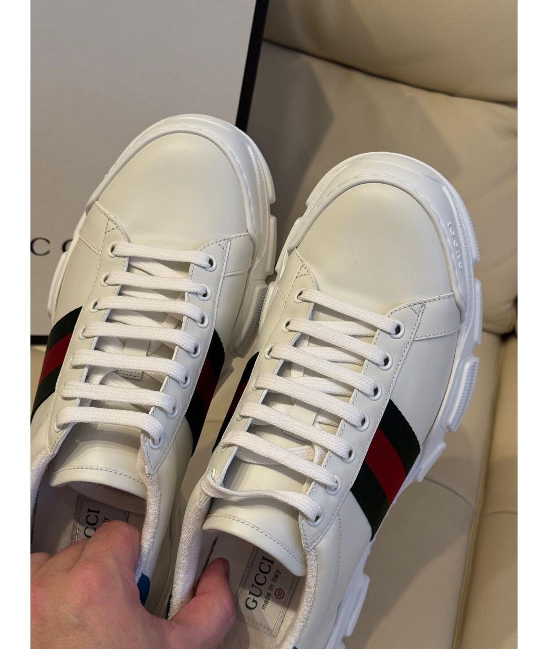 GUCCI Белые кожаные низкие кроссовки / кеды, фото 5